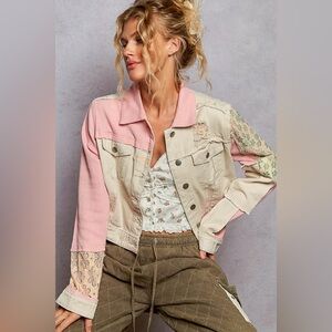 POL Pink and Cream Jean Jacket